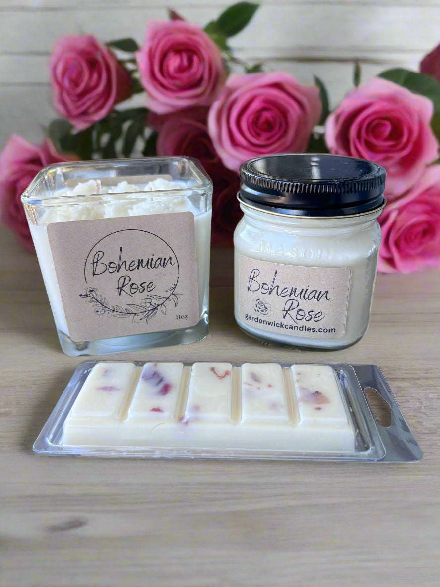 Bohemian Rose Mason Jar Candle