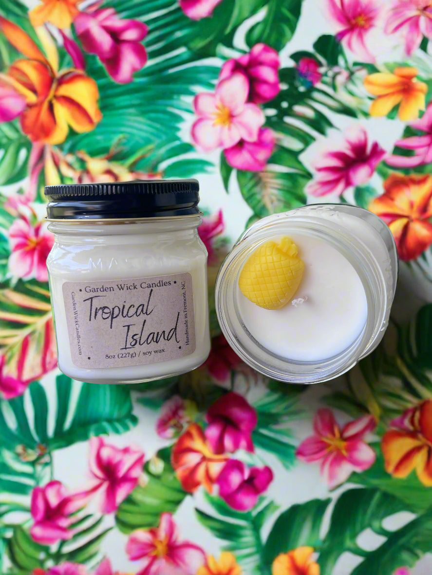 8oz Tropical Island Mason Jar
