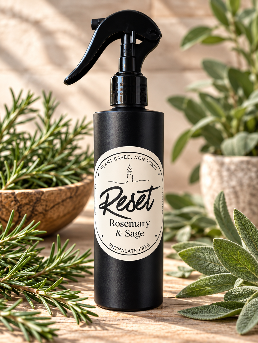 Reset Rosemary Sage 8oz room and linen spray with fresh rosemary, sage, and cedar fragrance from Garden Wick