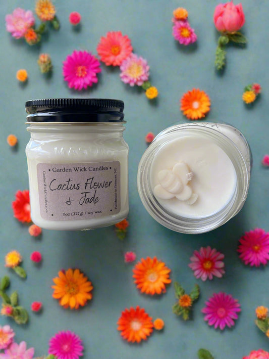 8oz Cactus Flower & Jade Mason Jar