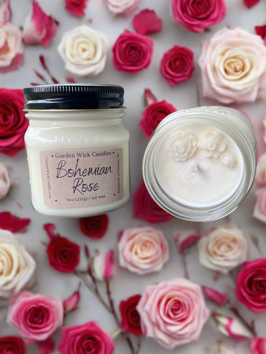 Bohemian Rose Mason Jar Candle
