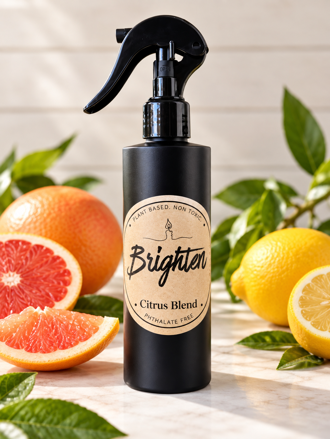 Brighten Citrus Blend 8oz room and linen spray with fresh lemon and pink grapefruit fragrance from Garden Wick