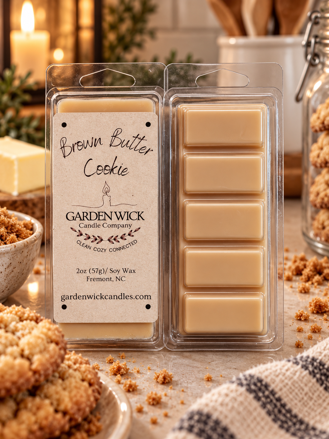 Brown Butter Cookie soy wax melt bar by Garden Wick Candle Company with a warm buttery shortbread cookie fragrance.