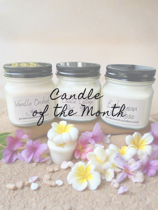 Garden Wick Candle of the Month subscription box with seasonal 8oz hand-poured candles delivered monthly