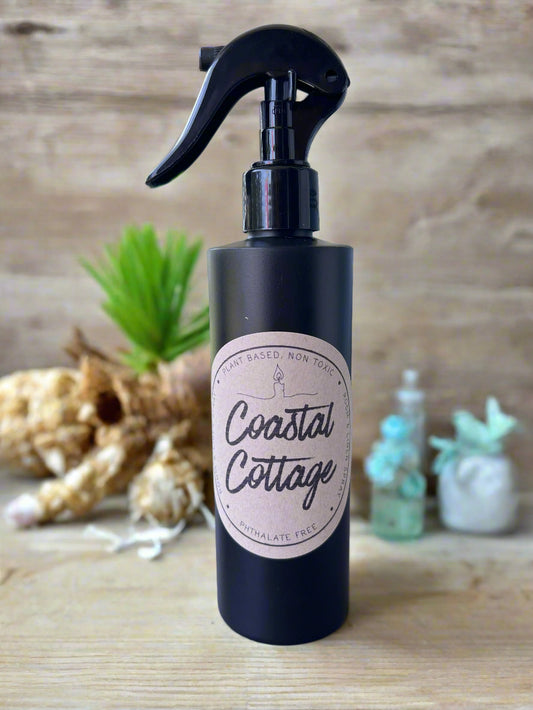 Coastal Cottage 8oz room and linen spray with fresh sea salt, bergamot, peony, mint, and marine notes from Garden Wick