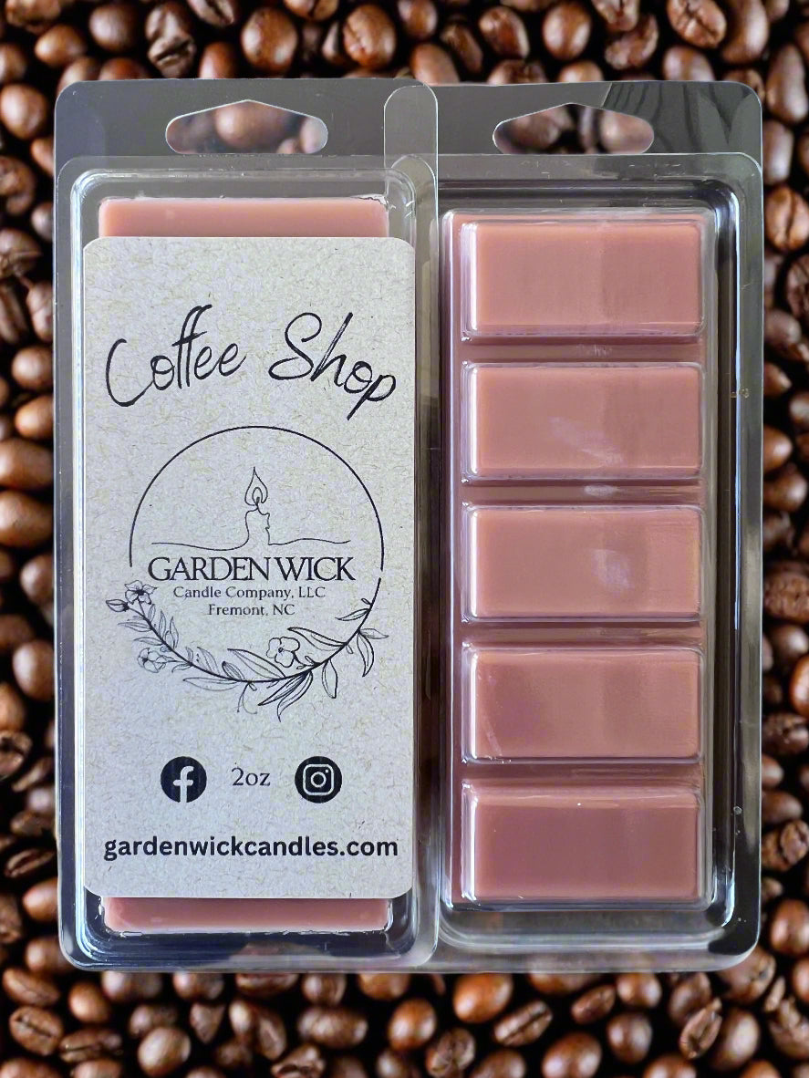 Coffee Shop hand-poured wax melt with rich coffee and cozy aroma from Garden Wick