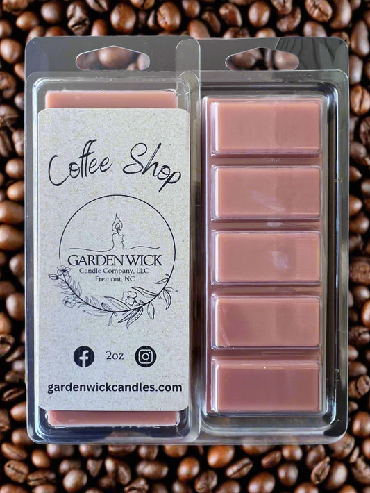 Coffee Shop hand-poured wax melt with rich coffee and cozy aroma from Garden Wick