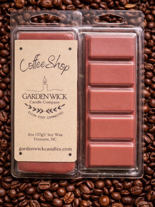 Coffee Shop hand-poured wax melt with rich coffee and cozy aroma from Garden Wick
