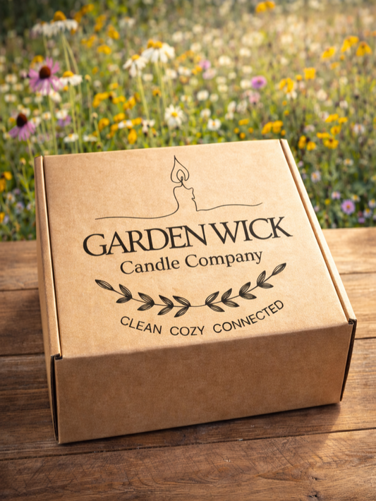 garden wick candles, hand poured, mystery box, soy, gift bag