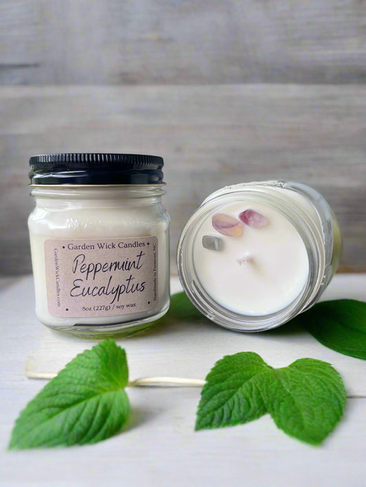 peppermint Eucalyptus mason jar candle with refreshing minty and herbal fragrance from Garden Wick