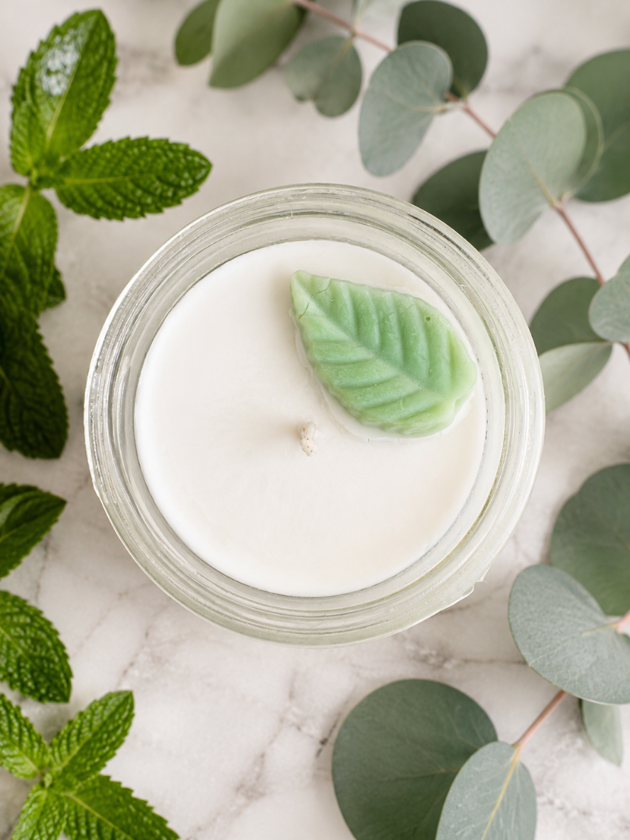 Spa inspired peppermint Eucalyptus mason jar candle with refreshing minty and herbal fragrance from Garden Wick. 
