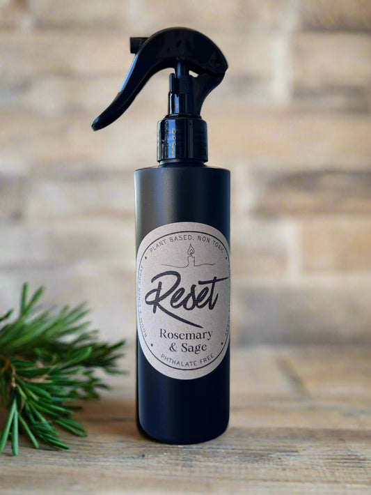 Reset Rosemary Sage 8oz room and linen spray with fresh rosemary, sage, and cedar fragrance from Garden Wick