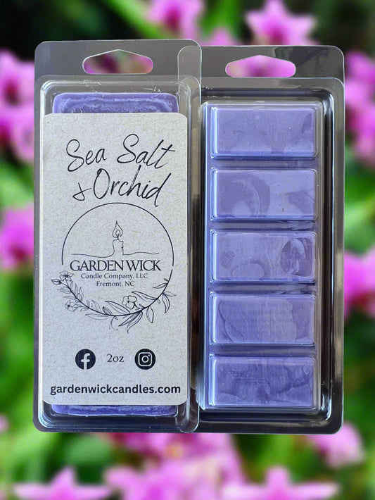 Sea Salt & Orchid wax melt with elegant floral and marine scent from Garden Wick