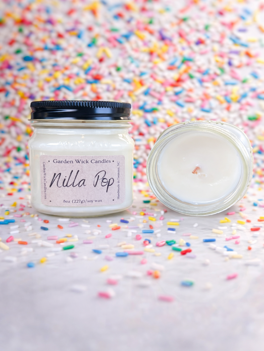 vanilla cake scented soy candle by garden wick, dessert candle