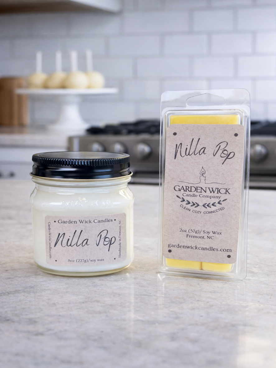 vanilla cake scented wax melt bar, hand poured soy wax, garden wick