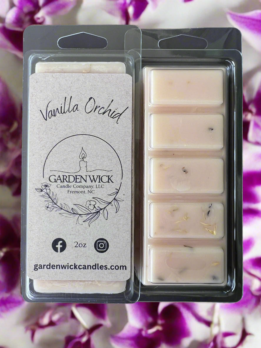 Vanilla Orchid hand-poured wax melt with creamy floral vanilla fragrance from Garden Wick