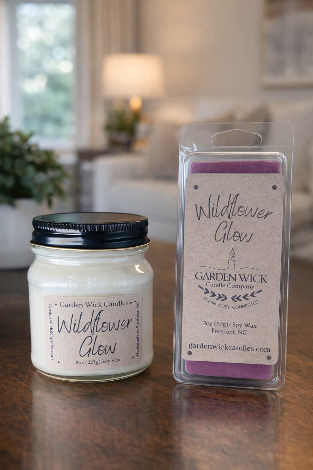 wildflower glow candle and wax melt by garden wick